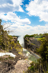 Image showing The Victoria falls with mist from water