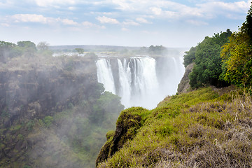 Image showing The Victoria falls with mist from water