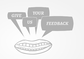 Image showing give me feedback speech bubbles and mouth