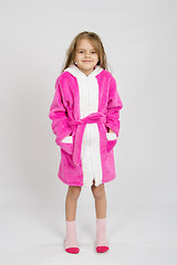 Image showing Portrait of a six-year growth girl in bathrobe