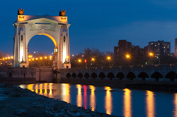 Image showing View of sunset on first lock of Volga-Don Canal Lenin, Volgograd