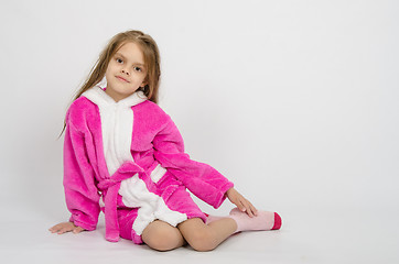 Image showing Six year old girl in a bathrobe