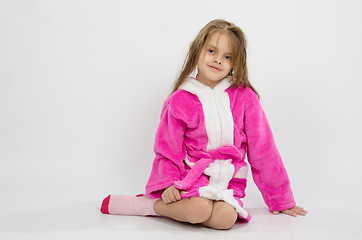 Image showing Six year old girl in a bathrobe