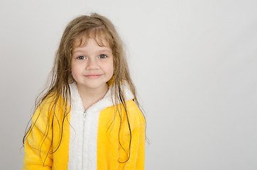 Image showing Portrait of a four-year girl in bathrobe