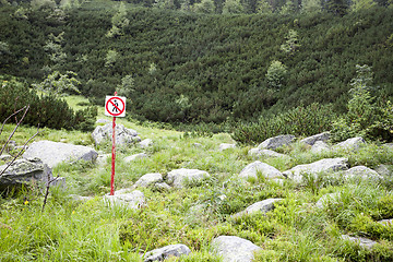 Image showing No pedestrians sign in nature park