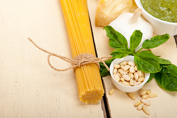 Image showing Italian traditional basil pesto pasta ingredients