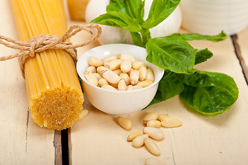 Image showing Italian traditional basil pesto pasta ingredients