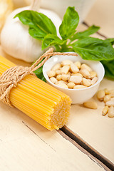 Image showing Italian traditional basil pesto pasta ingredients