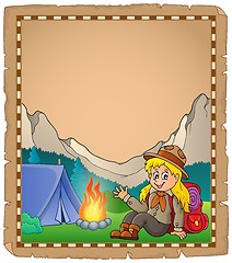 Image showing Parchment with scout girl in mountain