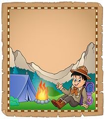 Image showing Parchment with scout boy in mountain