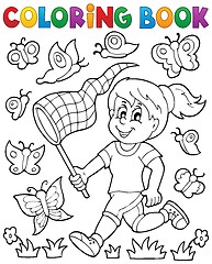 Image showing Coloring book girl chasing butterflies