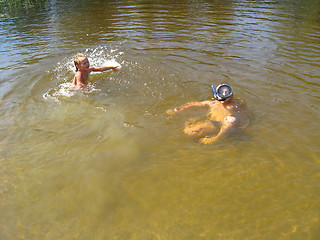 Image showing children are swimming in the river