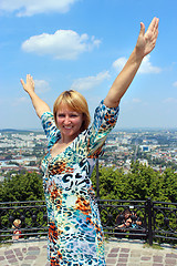 Image showing blue-eyed sympathetic girl and blue sky