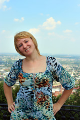 Image showing blue-eyed sympathetic girl and blue sky