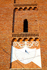 Image showing in  the    sunny clock  closed brick tower   italy  lombardy   