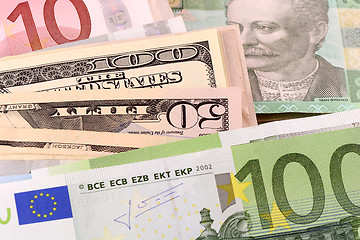 Image showing european and american money background
