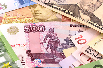 Image showing european and american money background