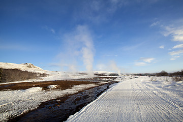 Image showing Several Geysers in a winter landscape in Iceland