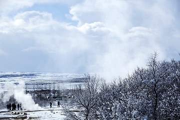 Image showing Geyser landscape in winter in Iceland