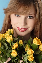 Image showing Woman with rose bouquet