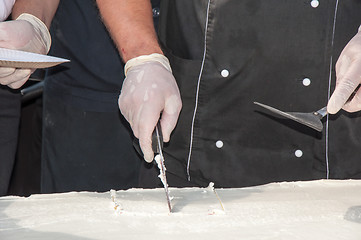 Image showing A cake in the shape of the flag of Russia