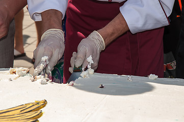 Image showing A cake in the shape of the flag of Russia