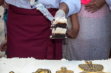 Image showing A cake in the shape of the flag of Russia