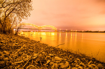 Image showing  Hernando de Soto Bridge - Memphis Tennessee at night