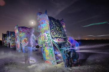 Image showing AMARILLO, TEXAS - April 2015: Famous art installation Cadillac R