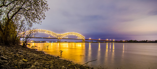 Image showing  Hernando de Soto Bridge - Memphis Tennessee at night