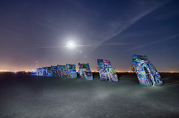 Image showing AMARILLO, TEXAS - April 2015: Famous art installation Cadillac R