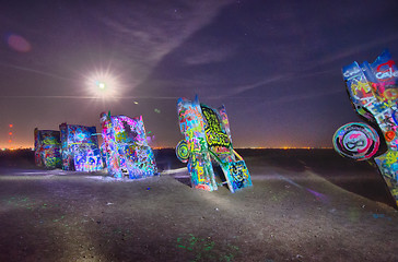 Image showing AMARILLO, TEXAS - April 2015: Famous art installation Cadillac R