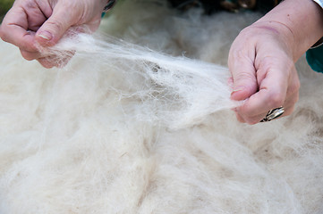 Image showing Female Muslim hands works with wool