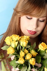 Image showing Woman with rose bouquet