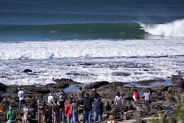 Image showing Spectators watching surfing