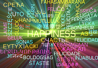 Image showing Happiness multilanguage wordcloud background concept glowing