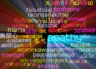 Image showing Apathy multilanguage wordcloud background concept glowing