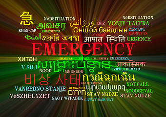 Image showing emergency multilanguage wordcloud background concept glowing