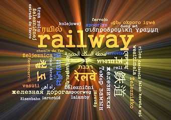 Image showing Railway multilanguage wordcloud background concept glowing