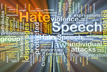 Image showing Hate speech wordcloud concept illustration glowing