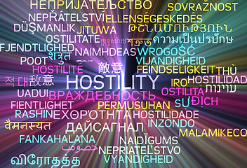 Image showing Hostility multilanguage wordcloud background concept glowing