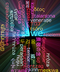 Image showing Awe multilanguage wordcloud background concept glowing