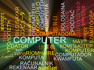 Image showing Computer multilanguage wordcloud background concept glowing