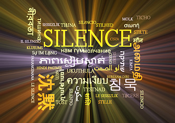 Image showing silence multilanguage wordcloud background concept glowing