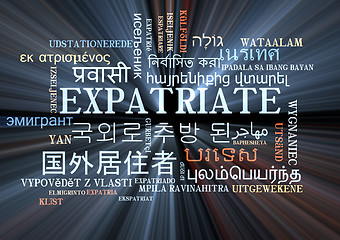 Image showing expatriate multilanguage wordcloud background concept glowing