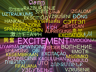 Image showing Excitement multilanguage wordcloud background concept glowing
