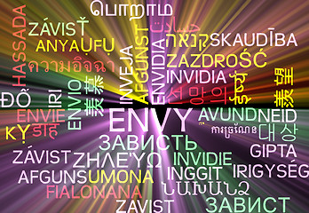 Image showing Envy multilanguage wordcloud background concept glowing