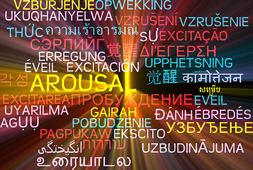 Image showing Arousal multilanguage wordcloud background concept glowing