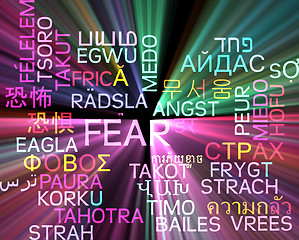 Image showing Fear multilanguage wordcloud background concept glowing