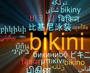 Image showing Bikini multilanguage wordcloud background concept glowing